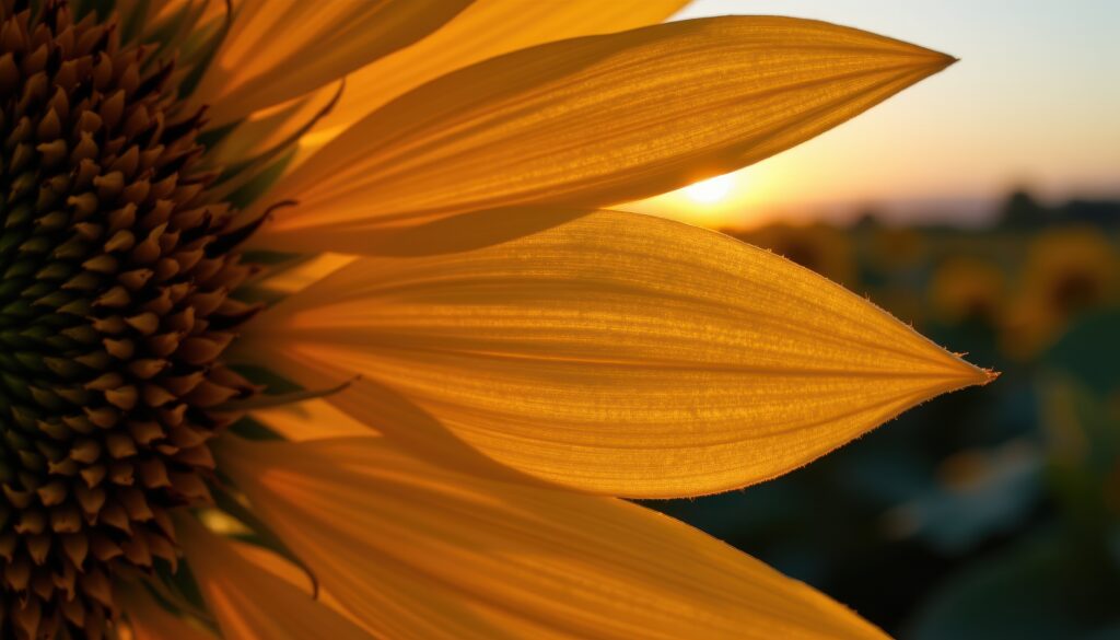Close-up of a sunflower petal backlit by golden sunlight – symbolizing inner growth and self-love through therapy